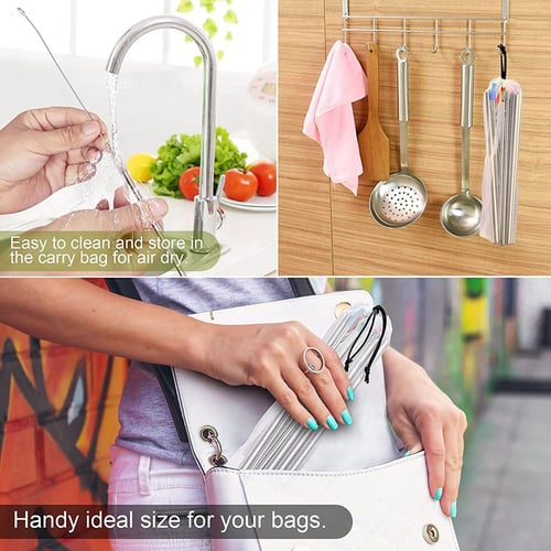 Reusable Stainless Steel Straw Storage Bag Metal Drinking Straws Carrying Pouch 