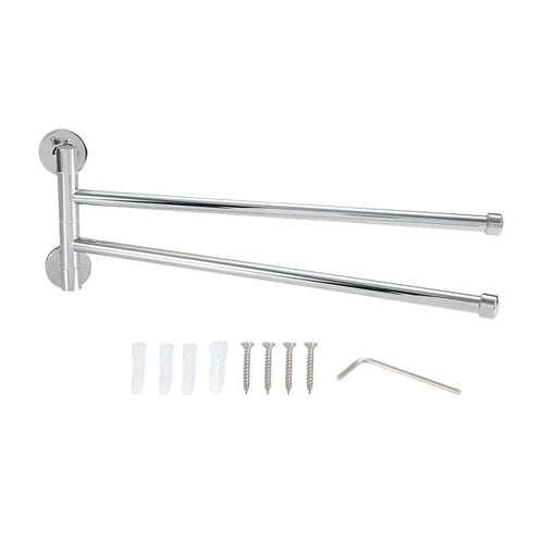 360 Degree Rotating Towel Rack Stainless Steel Bathroom Rail 2 Arm Holder Wall Mounted Install Space Saving - How To Install Bathroom Towel Rails
