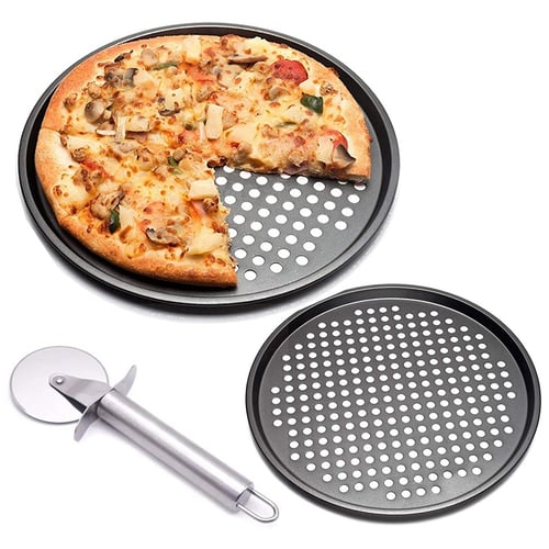 12inch Pizza Pan Baking Carbon Steel Nonstick Pizza Tray Plate with Holes Tool