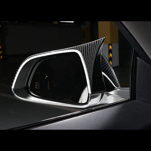 For Tesla Model Y 2020 2021 Carbon Fiber Rearview Mirror Rain Eyebrow Cover Trim 