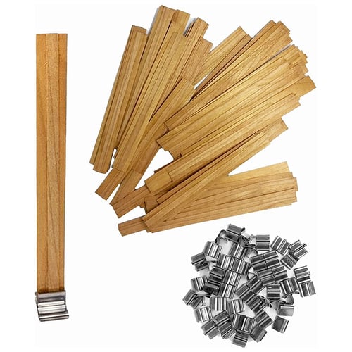 Clean Burning Wood Candle Cores 50 Set Double Layered Crackling Wooden Candle Wicks with Clips Perfect Beautiful Flame Eco Friendly and Natural Wood Wicks for Candle Making 