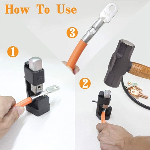 Battery Cable Copper Lug Hammer Crimper Tool Kit 8 AWG to 4/0 Gauge Terminal 