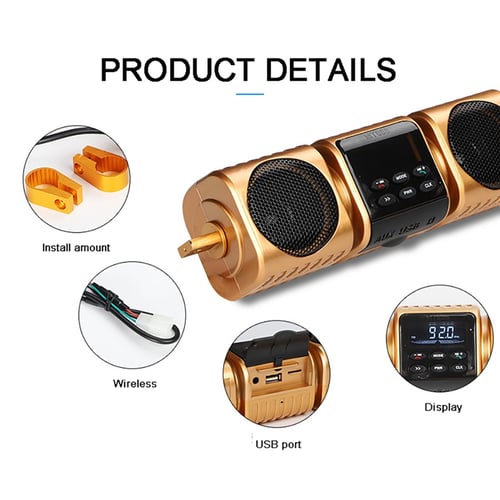 Golden 7/8'' Handlebar Bluetooth MP3/USB/TF Audio Amplifier Speaker F Motorcycle 