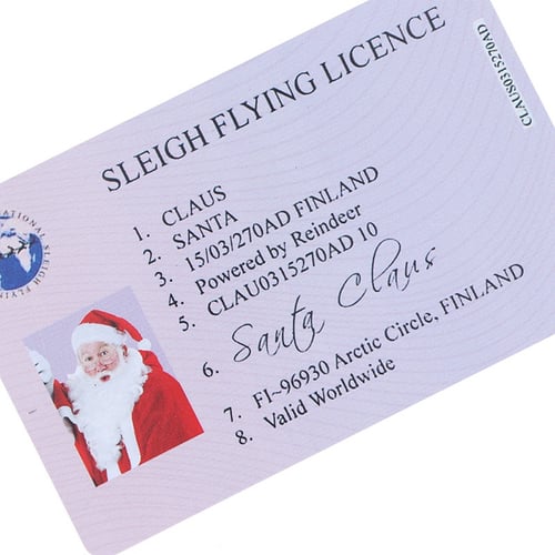 Christmas Xmas Novelty Santa Claus ID Card Sleigh Driving Licence 