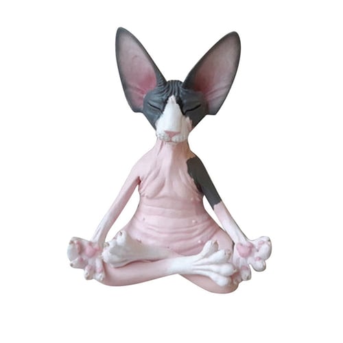 Whimsical Buddha Cat Figurine Meditation Sphynx Cat Meditate Art Sculptures+