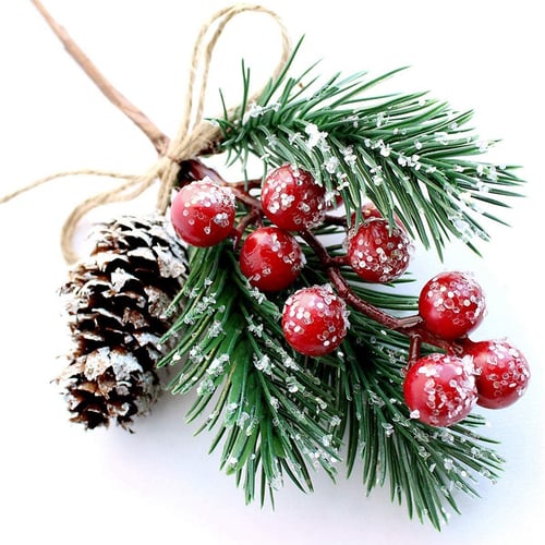 20pcs Artificial Pine Picks Small Artificial Pine Tree for Christmas Flower Arrangements Wreaths Fake Red Berries Pinecones Fake Pine Picks Pine Needle Garland for Christmas Party Table Decorations 