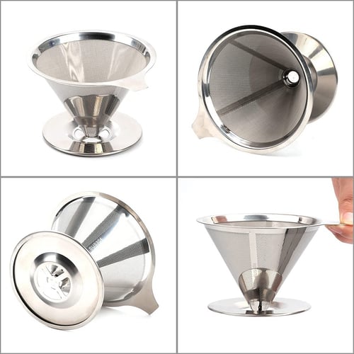 Home Office Coffee Maker Stainless Steel Resuable Cone Coffe Filter Silver 