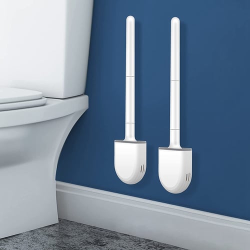 2PCS Silicone Toilet Brush Bathroom Bowl Toilet brushes and holders Set Buddy Bristle with No-Slip Long Handle Quick Drying Holder Toilet Brush Kit with Base for Anti-drip Clean Toilet Corner Easily 