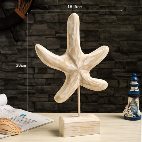 Nautical Conch Ornaments Gifts Wooden Starfish & Sea Bird Model Home Decors 