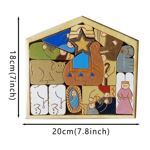Nativity Puzzle with Wood Burned Design,Wooden Jesus Puzzle GameNativity Set 
