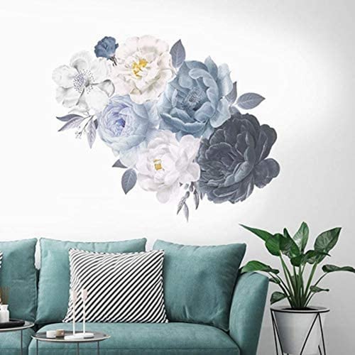 Blue Roses Plant Stickers Living Room Bedroom Home Adornment Wall Decor Decals 