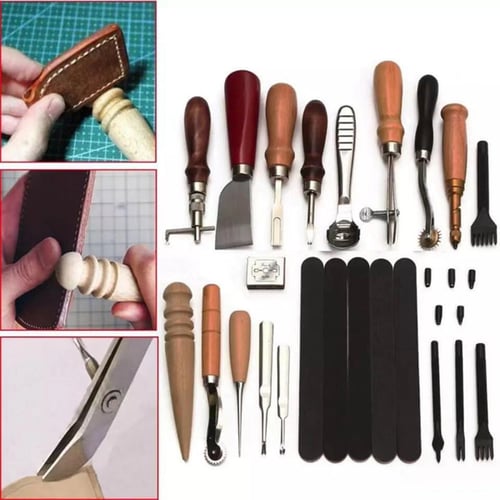 Professional Leather Craft Tools Kit Hand Sewing Stitching Punch Carving Saddle 