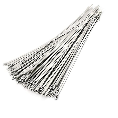 100PCS 4.6x200mm Stainless Steel Exhaust Wrap Coated Locking Wire Cable Zip Ties 