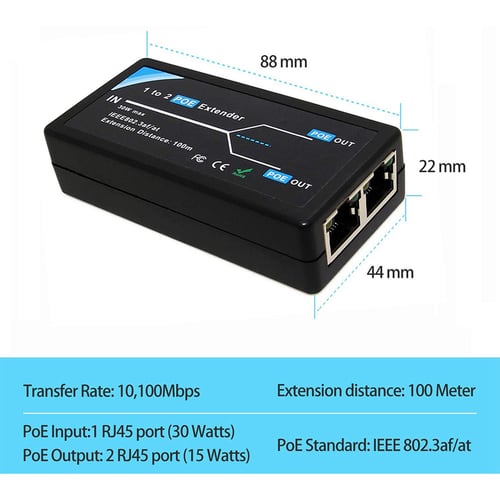 Repeater for CCTV IP Camera 2PCS 1 Port POE IEEE802.3af Ethernet Extender 