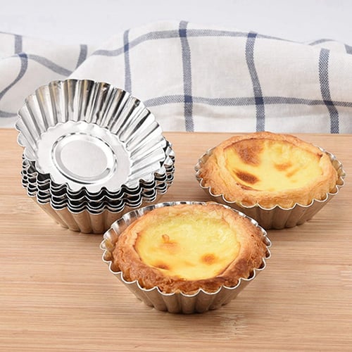 10Pcs Cupcake Egg Tart Mold Pudding Cookie Stainless Steel Mould Baking Tools#F 