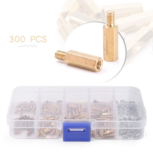 300pcs M2 Brass Standoff Kit Hex Column Spacer Screw Nut Assortment with Box 