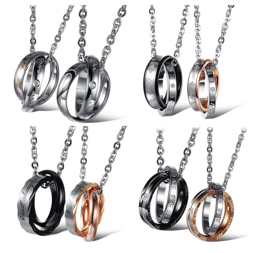 2pcs Jewelry Friendship Chain Steel Couples Pendant Alphabet Rings With 45 Cm And 50 Cm Chain Necklace For Men And Women Silver Black Silver Gold Buy 2pcs Jewelry Friendship Chain