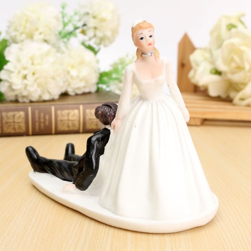 Bride and Groom Cake top funny couple running bride 