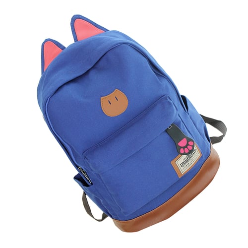 Girl's Cute Cat Ear Cartoon Canvas Backpack Stachel Rucksack Shoulder School Bag 