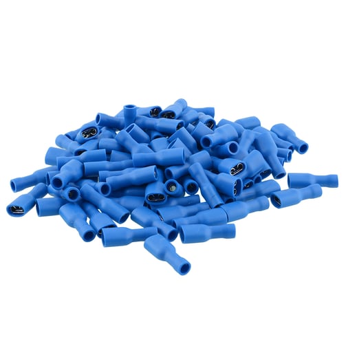 100x Blue Female Electrical Spade Crimp Connector Terminal Fully Insulated 6.3mm 