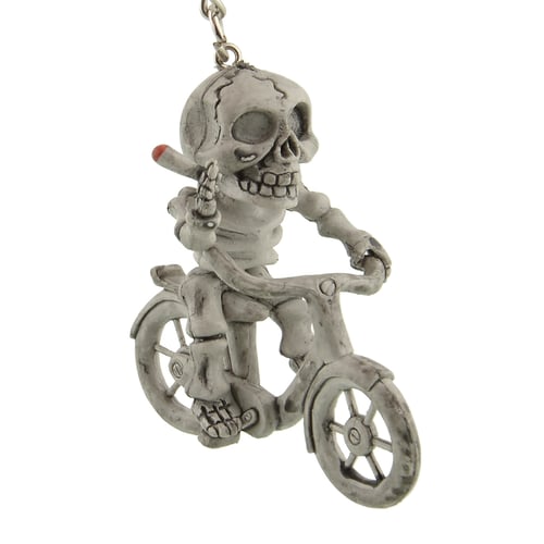 Skeleton Riding Bicycle Keychain Rubber Keyring Key Chain Charm Pendant Gift New 