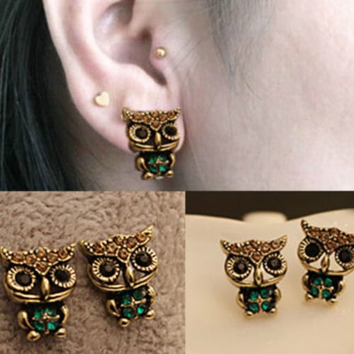 Fashion Women Owl Shape Crystal Earrings Ear Stud Rhinestone Jewelry Gifts 1Pair 
