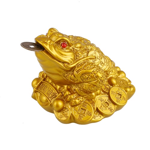 Gold Feng Shui Money Fortune Wealth Chinese I Ching Frog Toad Coin Home Decor 
