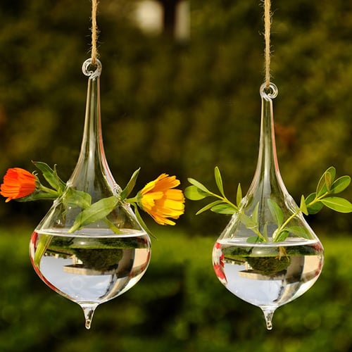 Clear Angel Shape Glass Hanging Vase Bottle Hanging Plant Pot Flower Home Decor 