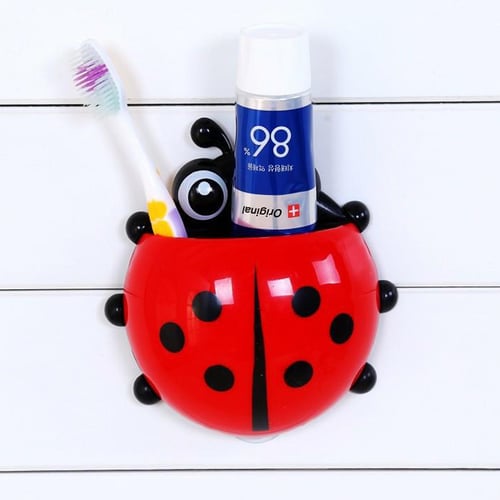 Cartoon Ladybug Cute Toothbrush Wall Holder Suction Wall Sucker Bathroom Sets 