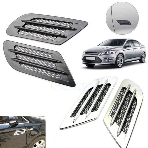 Car Side Air Flow Vent Hole Cover Fender Intake Grille Duct Decor Sticker Black