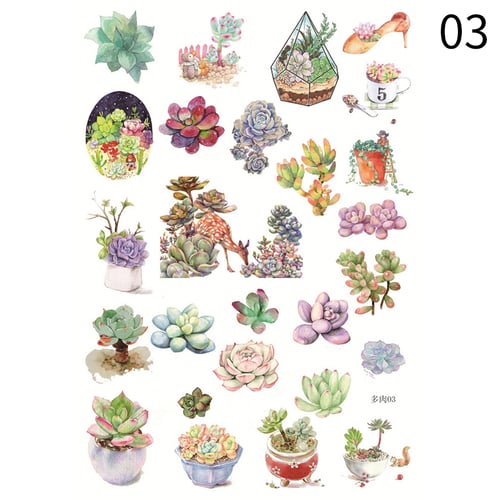 1 box of 46 PCS succulent plants calendar diary albums Paper decorative sticker