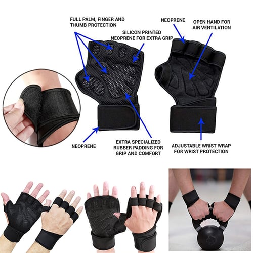 FITNESS LEATHER GLOVES PADDED BODY BUILDING GYM STRAPS WEIGHT LIFTING TRAINING 