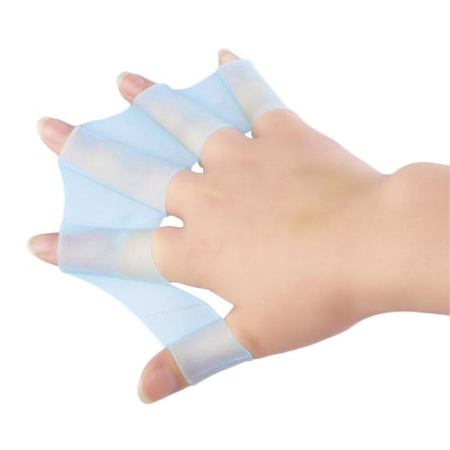 1 Pair Silicone Swimming Webbed Gloves Finger Fins Flippers Training Paddle Palm 
