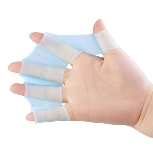 Silicone Hand Swimming Fins Flippers Swim Palm Finger Webbed Gloves Paddle 
