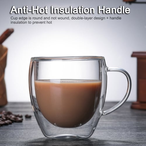 Coffee Mugs Double Handle Drinking Insulation Wall Glass Tea Cup Drink Ware Milk