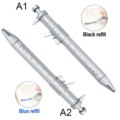 Multifunctional Scale Ruler Vernier Caliper Ballpoint Silver Pen Blue Refill 