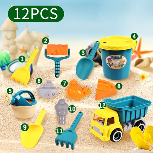 Beach Sand Toys for Kids with Soft Material Bucket Spade in Reusable Mesh Bag Outdoor Toys Toddler Toys Gift 12pcs 