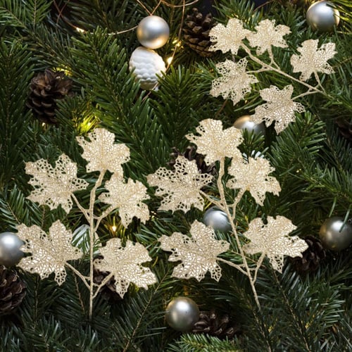 Gold Glitter Poinsettia Pick Christmas Ornament Decoration Wreath Floral R 