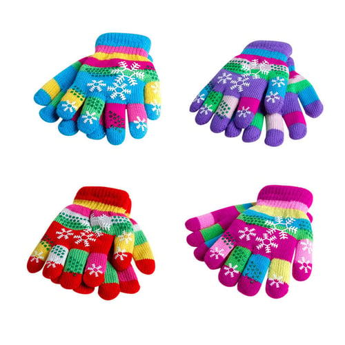 BABY BOY GIRL KIDS TODDLER KNITTED MAGIC MITTS GLOVES STRIPED or NEON WARM HANDS 