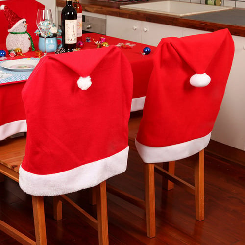 4pcs Santa Red Hat Chair Covers Christmas Decorations Dinner Chair Xmas Cap Sets 