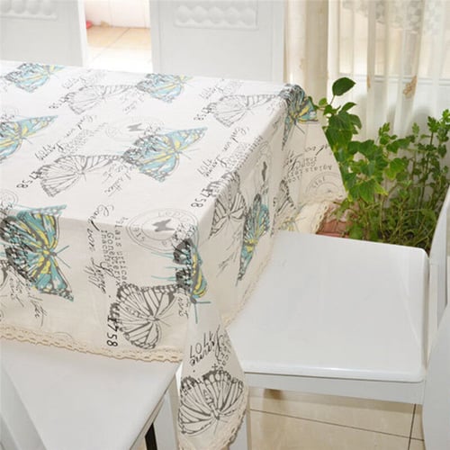 Butterfly Cotton Linen Tablecloth Rectangle Table Cloth Cover Lace Dining Decor 