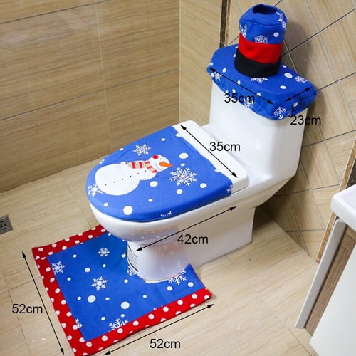 3 PCS Set Christmas Xmas Decoration Santa Toilet Cover Contour Rug Bathroom Mat 