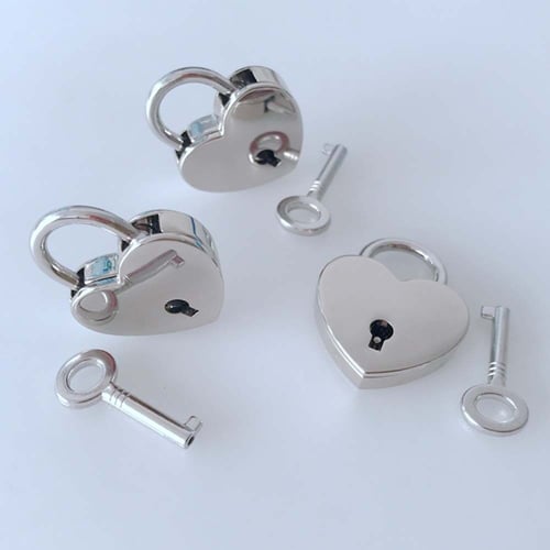 Vintage Style Heart Shape Padlock Mini Lock w/ Key for Diary Book Silver