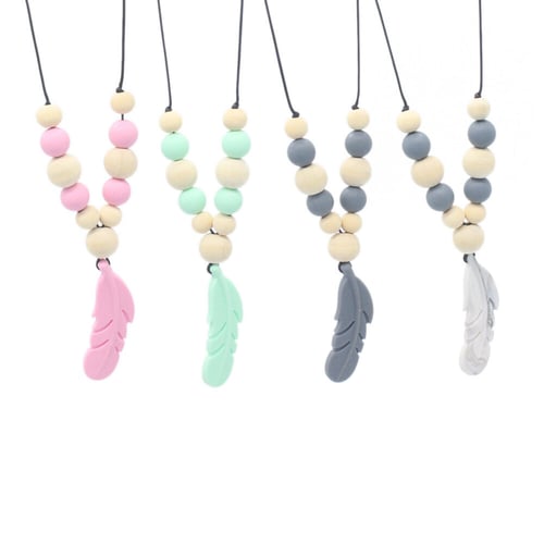 Baby Teething Toy Silicone Training Teethers Feather Pendant Chewing Necklace 