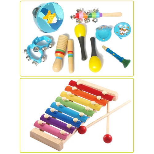 10 types Orff Musical Percussion Instruments Kids Early Education Wood Toy Kit 