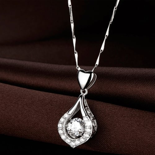 Twinkling Heart Waterdrop Stone Necklace Women Sterling Silver Necklace
