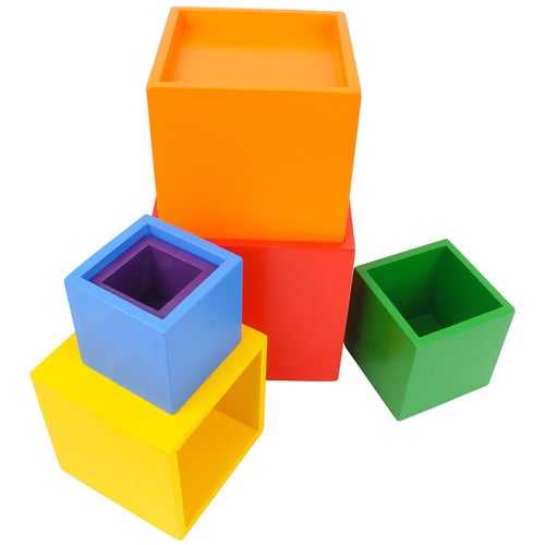 6pcs Rainbow Building Blocks Colorful, Wooden Stacking Boxes Toy