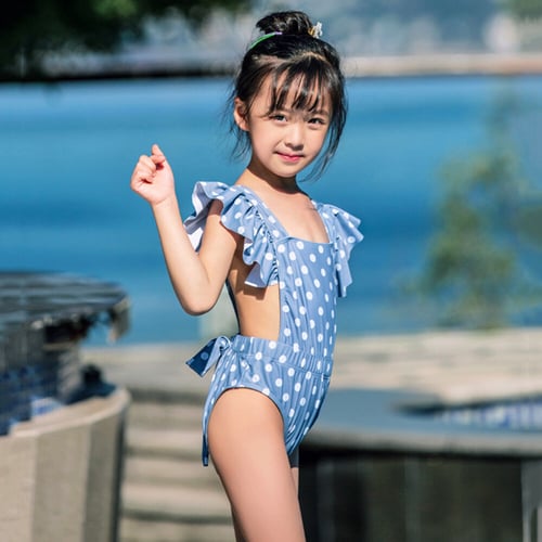 Toddler Baby Girl One-Piece Swimsuit Solid Color Sleeveless Ruffled Halter Swimwear Summer Beach Bathing Suit 