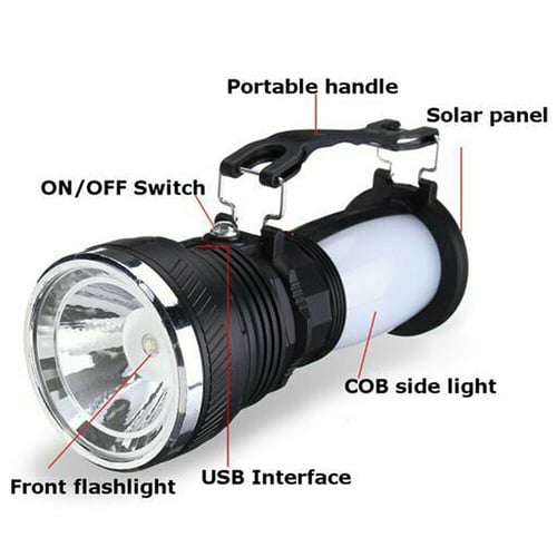 Solar Charge Camping LED Light Outdoor Rechargeable Flashlight Lantern Torch 