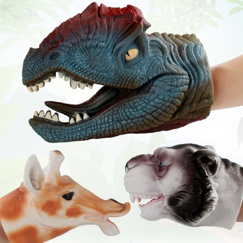PVC Vivid Wildlife Dinosaur Head Model Hand Puppet Kids Role Play Toy 